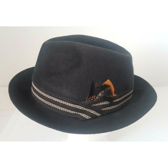 Robert Hall Other - Vintage Robert Hall Hat Black Size 7 Genuine Fur Felt Hat Feather Made In USA